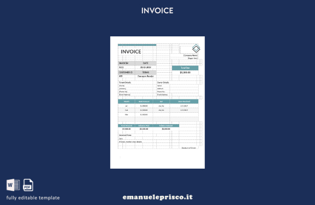 modello di formato di fattura per l'affitto di un ufficio in stile verificato